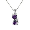 Women's 925 Silver Box Chain Created Amethyst Cat Pendant Necklace