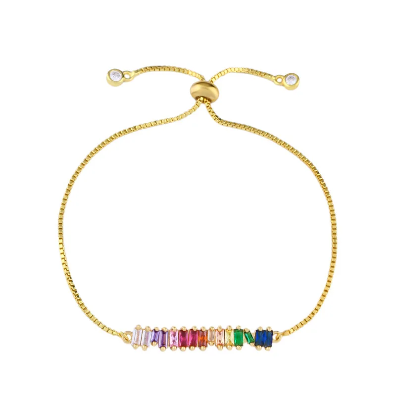 Fashion 18k gold plated cz baguette pendant necklace popular rainbow tennis necklace for women