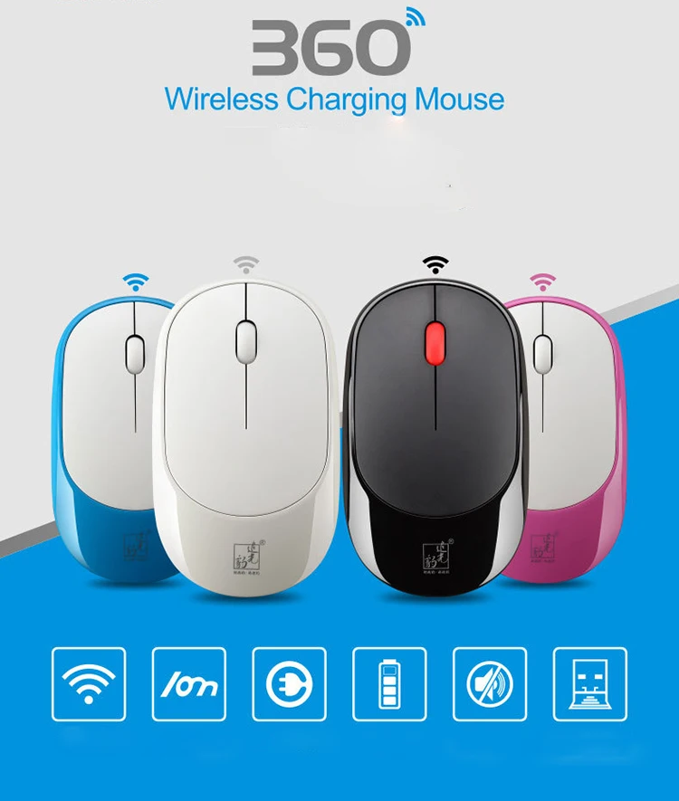 360 Ultra-thin 2.4G Bluetooth MINI Mute Rechargeable USB Wireless Mouse for Laptop Desktop PC Computer