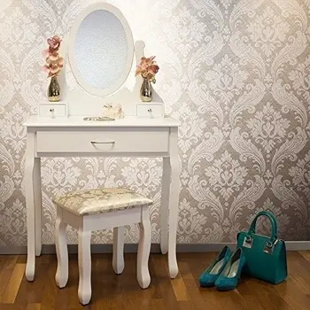 Shabby Chic Dressing Table Set White Mirror Stool Fench Bedroom