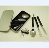 High Quality Four Piece Multi Folding Cutlery Kit Stainless Stelel Tactical Outdoor Camping Tool LED Light Knife Spoon Fork