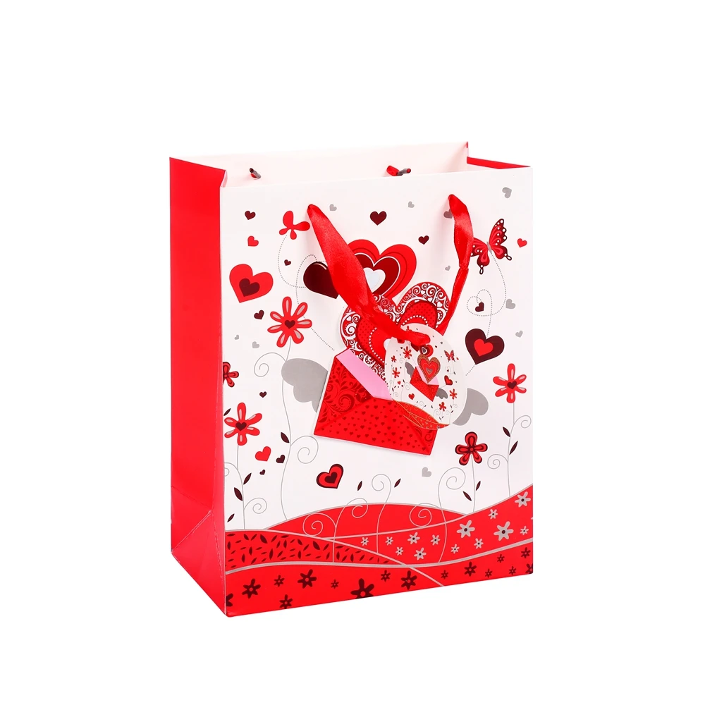 Environmental Durable Custom Festive Printed Red Party Paper Gift Bag With Logo Printing
