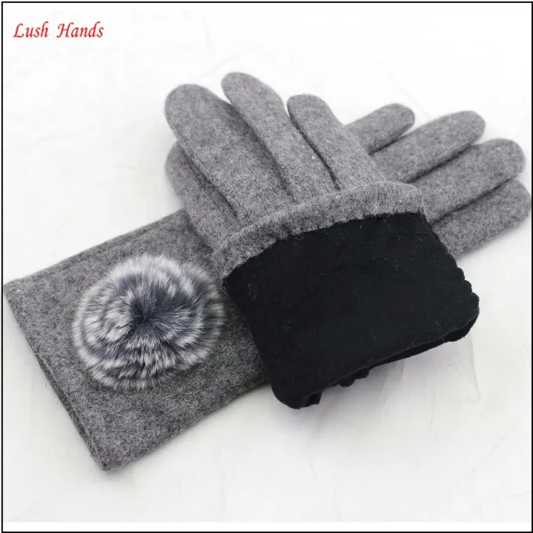 2016 ladies woolen top hand gloves winter with fur