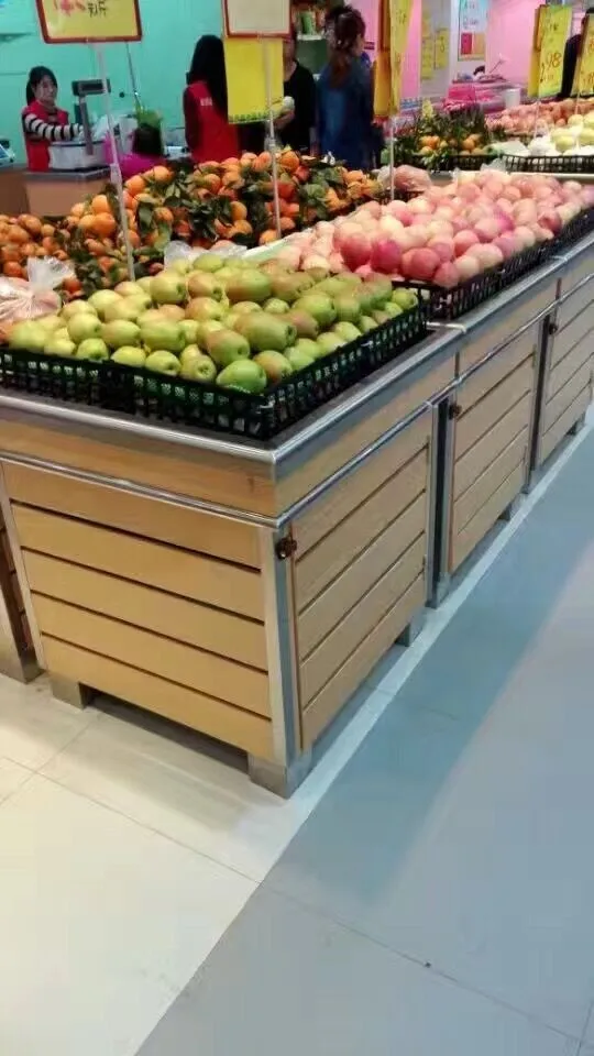 Supermarket Wood Dried Fruit And Vegetable Display Stand Fruit Stand