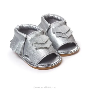 silver baby shoes