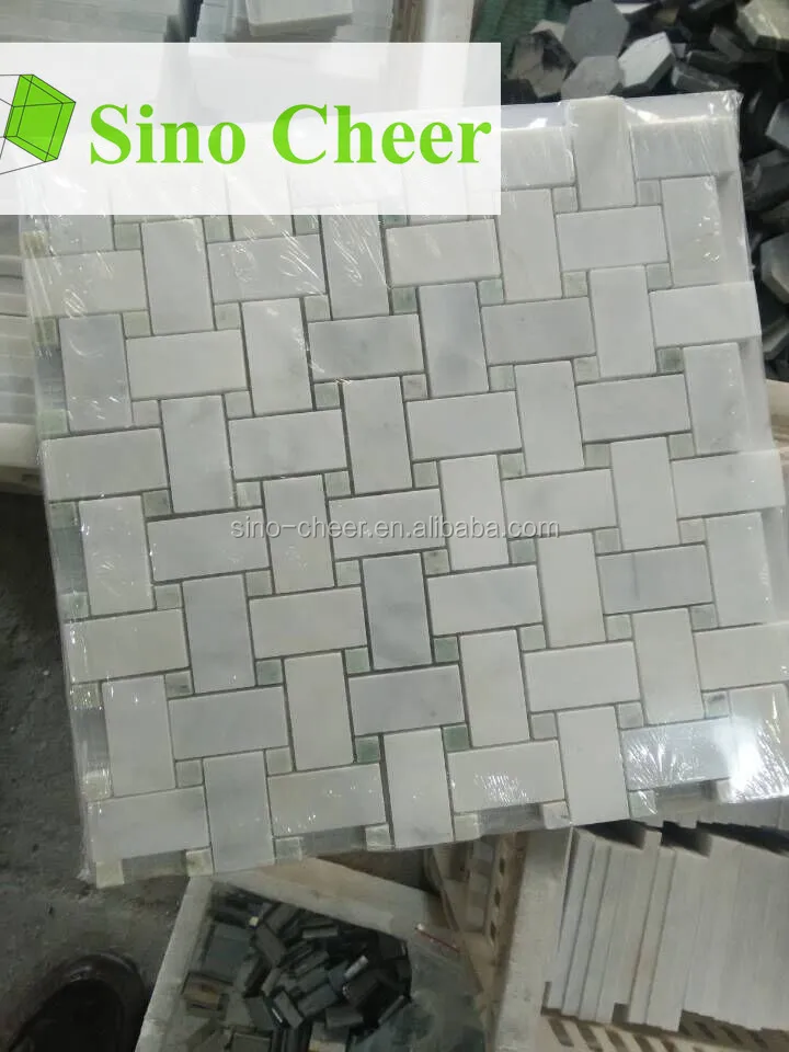 Oriental White Marble Basket Weave Floor Tiles Standard Size