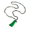 ST0423 Lotus Pendant OM necklace 108 beads mala necklaces Handmade Knotted Indian Agate Necklace with Green Tassel