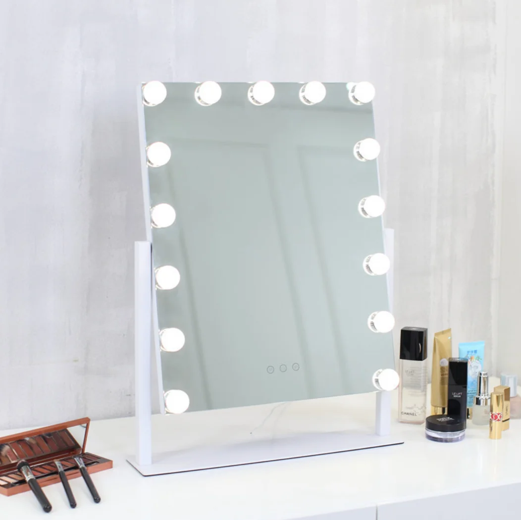 Lighted Vanity Makeup Hollywood Mirror, Dimmable Tabletop Cosmetic Mirror with LED Bulbs, Touch Control and Plug Powered