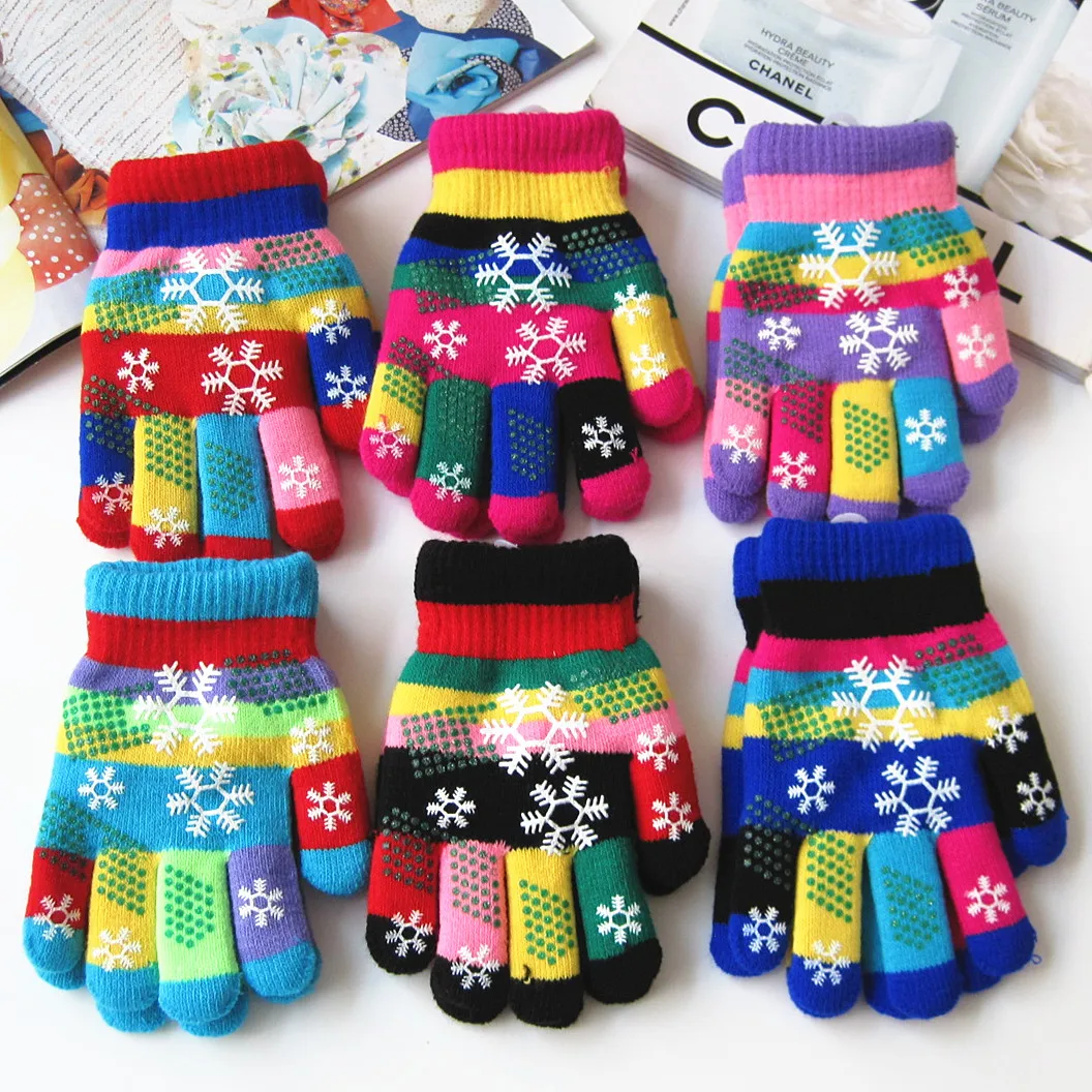 Autumn and winter kids thicken thermal yarn knitted gloves