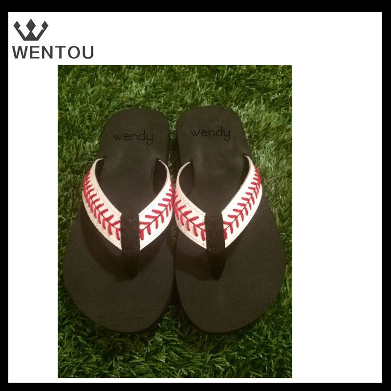 Leather Stitch Womens Baseball Flip Flops