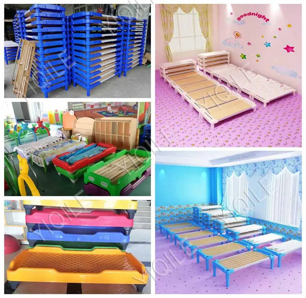 Cute Children Bed For Kindergarten Colorful Plastic Kids Bed Stackable