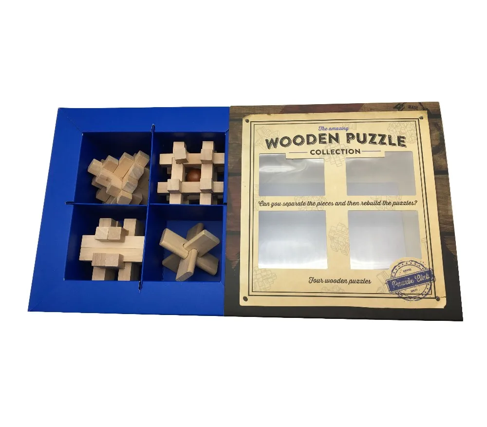Popular 3d 5.5cm Large Set Of 6 And Wooden Box 6 In 1 Wooden Puzzle Set Trick Puzzle Brain