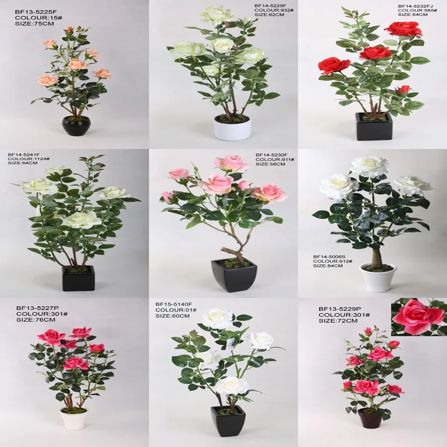 Giant Realistic Light Pink Artificial Rose Tree Plant With Ceramic Pot