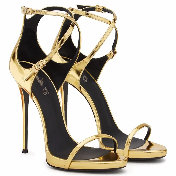 Ladies Sandals Photo Shoe Evening High Heels Golden Patent Leather ...