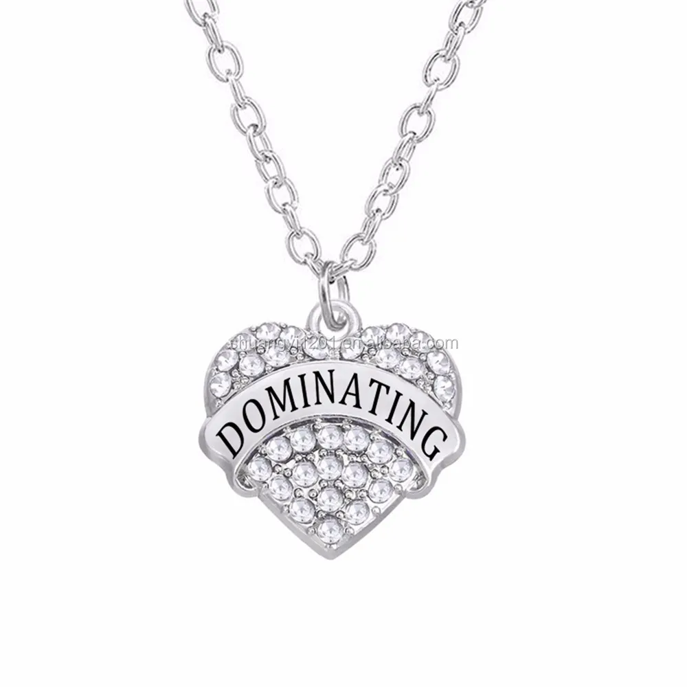 Custom Fashion Design Crystal Dominating Name Pave Pendant Silver Chain