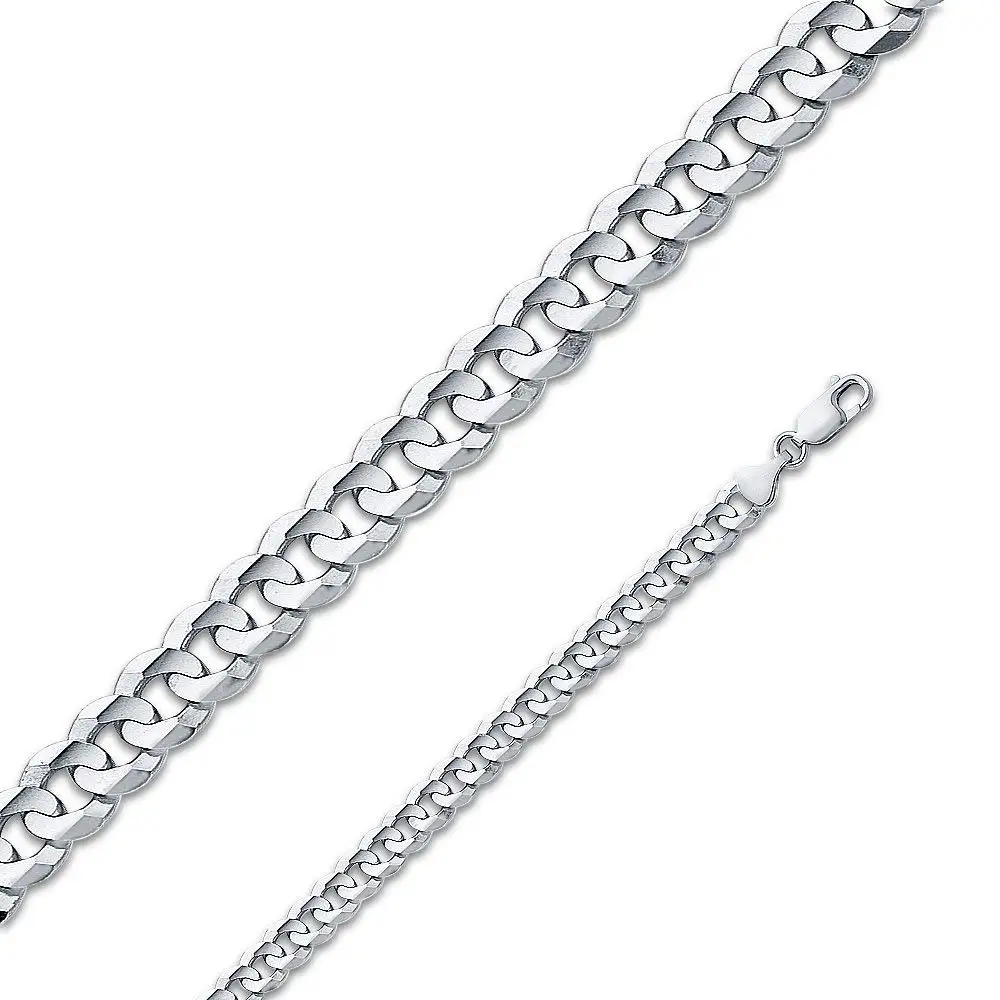 14k White Gold Solid 6.5mm Cuban Concaved Curb Chain Necklace