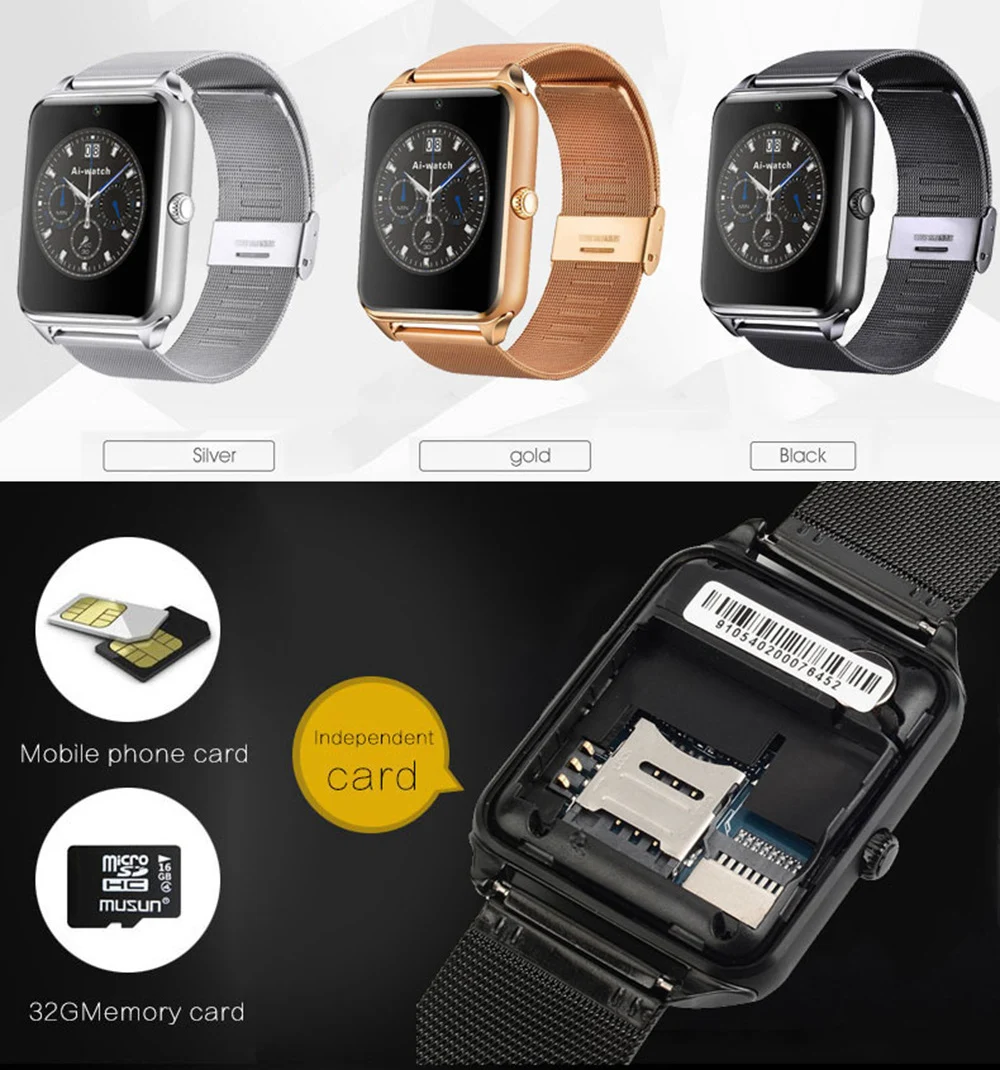 New Arrival BT Z60 Smart Watch Men with Touch Screen Big Battery Support TF Sim Card Camera for IPhone xiaomi samsung
