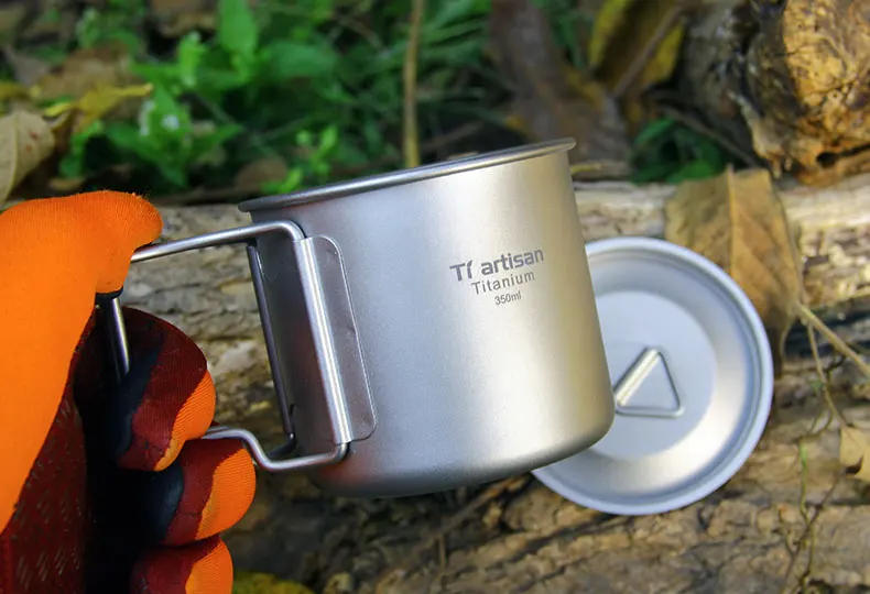 Titanium Folded Handle Mugs with Ti Lid for Coffee