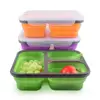 Expandable Silicone Foldable Lunch Box BPA Free 3 Compartments Large Bento Box Kit