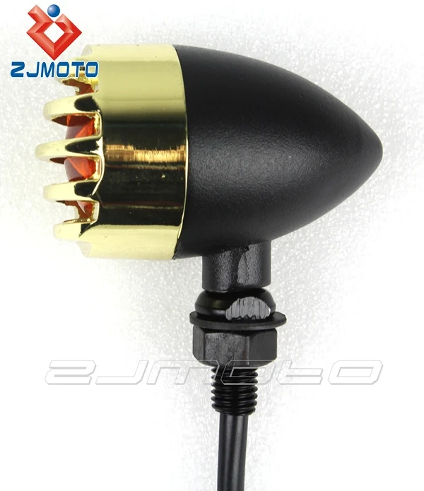 Universal Motorbike Night Lights  Black&Brass Retro turn signal light LED  Amber Bulb Turn Signal Lamp For Chopper Bobber