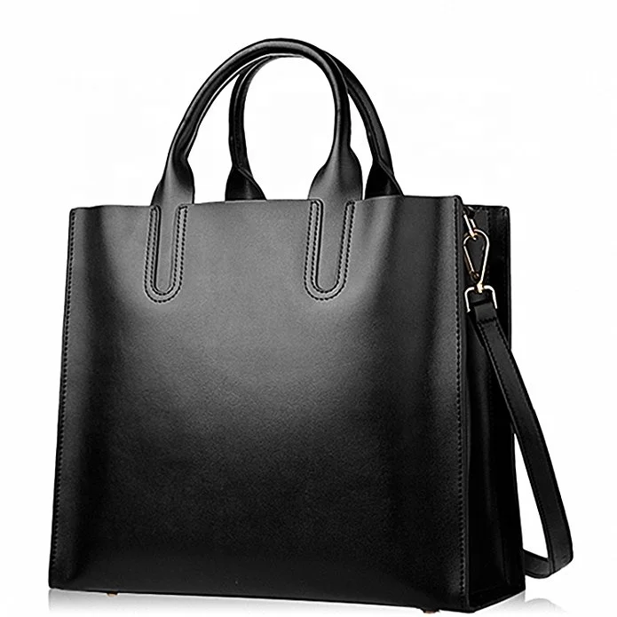 Black Lokass Classic Model Genuine Leather Lady Handbag For Women Travel Shopping