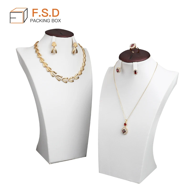Fsd Wholesale Handmade Custom Luxury White Leather Mannequin Jewelry Display Busts Necklace