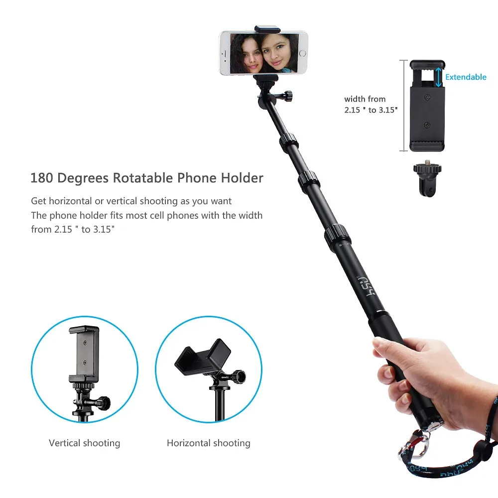 15.6"- 44" Length Aluminum Telescopic Monopod Pole Mini Tripod Selfie Stick for retractable stick self defense