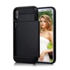 Sliding Card Holder Wallet Case Cover Secret ID Slot Rugged Protective Hard Shell Soft TPU Rubber Bumper Armor Case For iPhone X