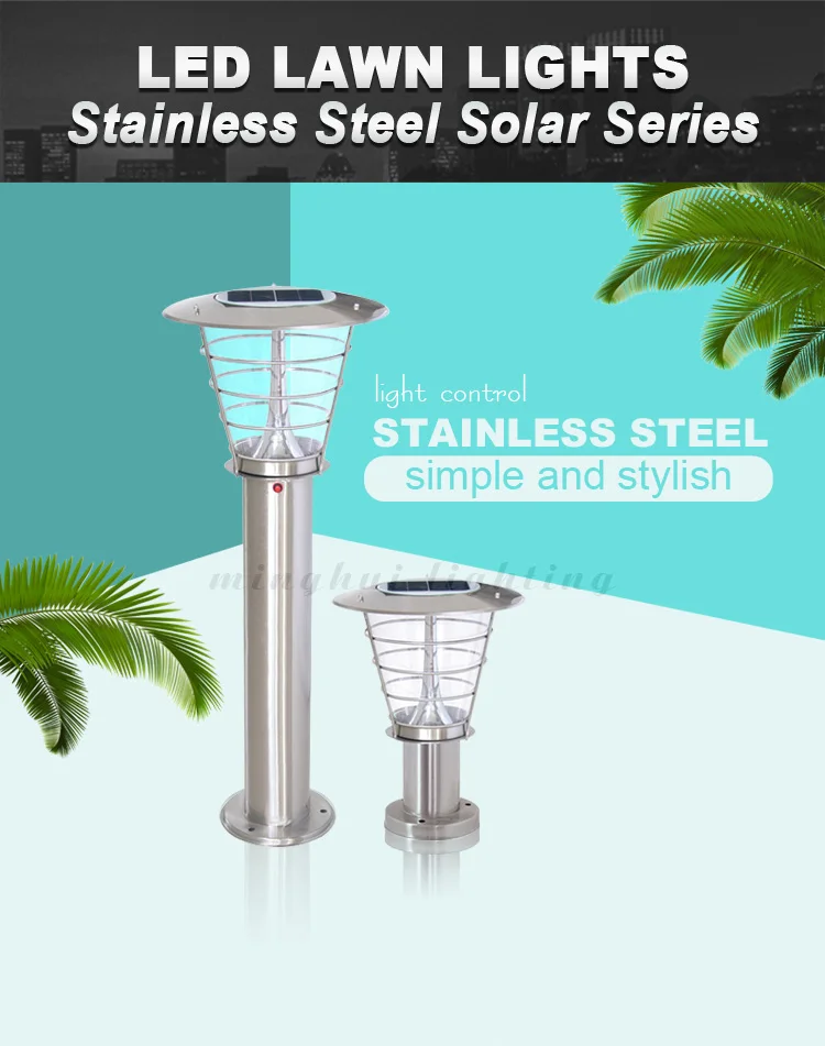 Best quality stainless steel garden light bollard 300mm 600mm 800mm 1000mm height solar lawn lamp