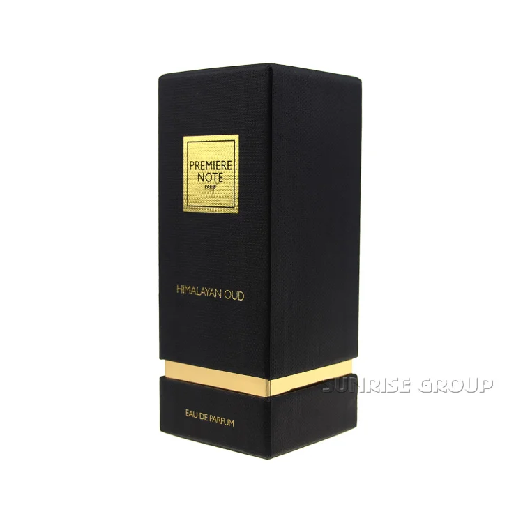 Luxury Custom Printing Black Gold Foil Packaging Bottle Hat Perfume Box