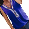 Sequined V Neck Collar Sleeveless Shirts Soft Chiffon Fabric Singlet Plus Size Casual Tank Tops