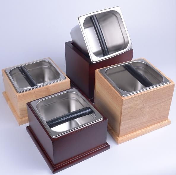 Home Coffee Knock Box Wood Stainless Steel Coffee Grind Knock Box