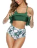 2019 Summer Seaside Vacation Two Piece Sexy High Waist Tankinis Double Layer Ruffled Off the Shoulder Swimwear
