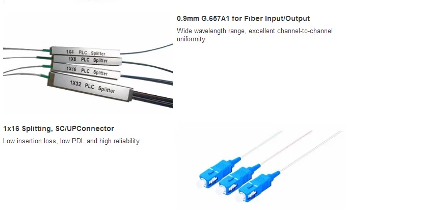 Fiber Optic PLC Splitter 1x2 1x4 1x8 1x16 Optical Steel Tube SC UPC FTTH