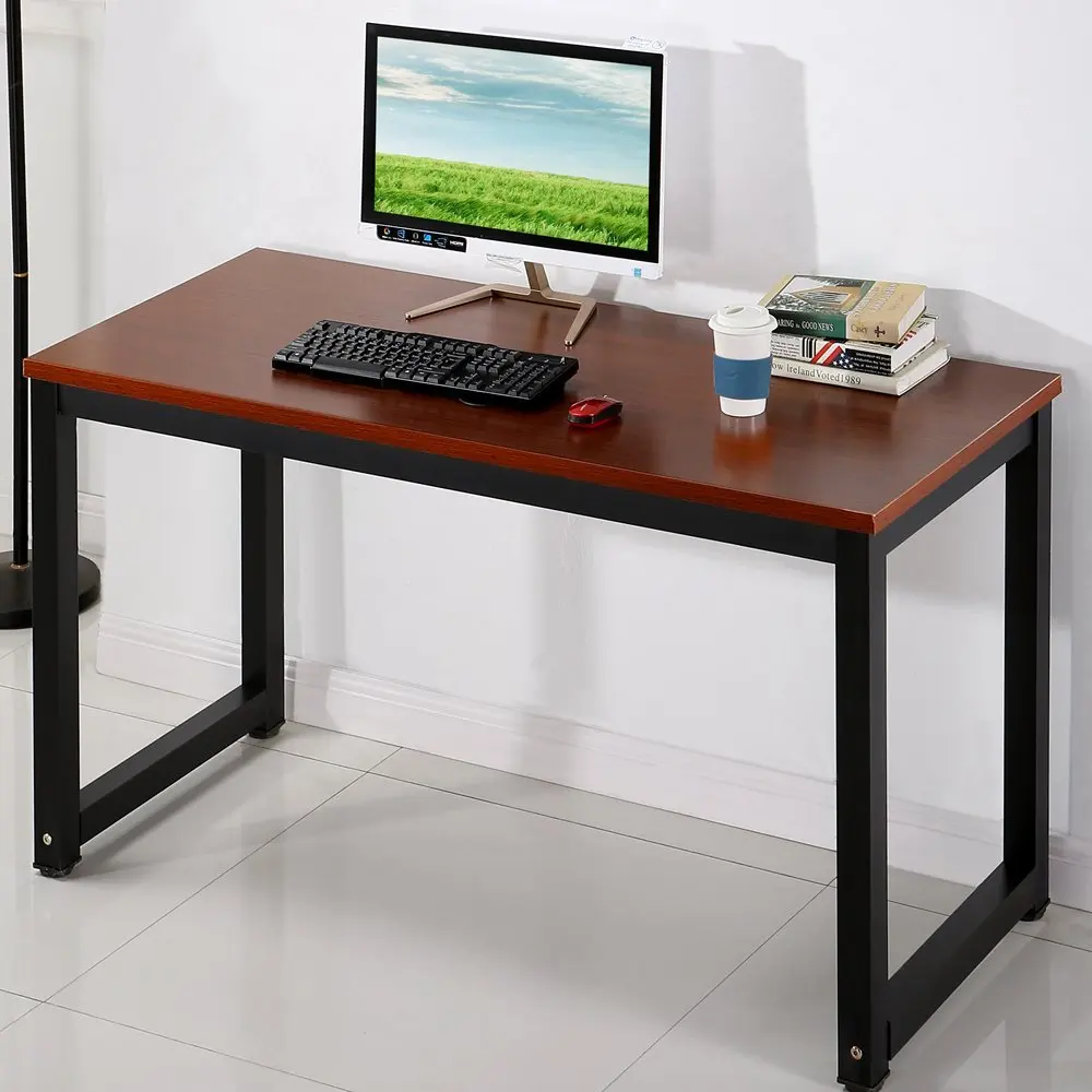 Computer Desk 55" Large Morden Office Desk Study Writing Desk for Home Office Meeting Gaming Desk, Teak + Black Leg