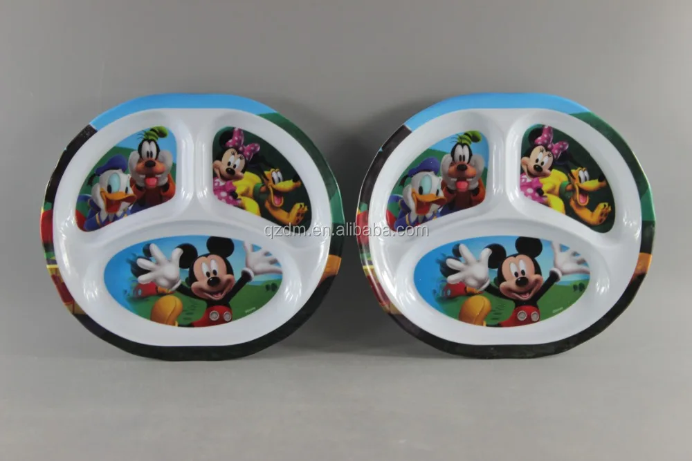 Oval Shape Melamine 3 Section Plate,Kids Division Lunch Plate