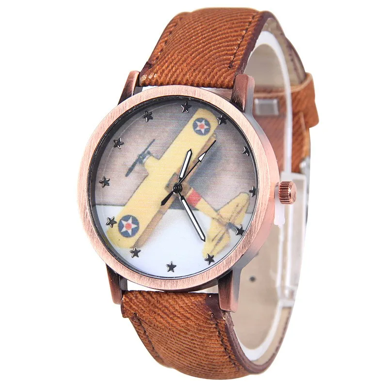 Stylish Airplane Designer Gold Dial Fabric Children Watches Cheap