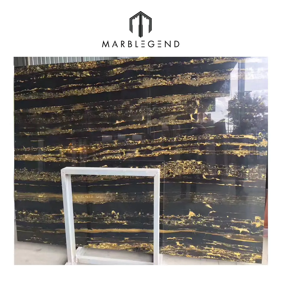 Shining Polishing Surface Black Gold Marble For Kitchen Countertop