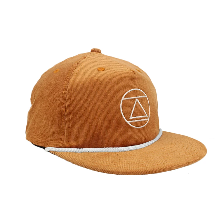 Custom Made Rope Flat Brim Snapback Cap Embroidery Vintage Corduroy Hat