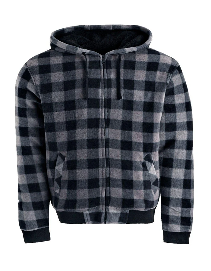 Men Custom Zip Up Winter Checker Hoodie With Borg Lining - Buy Checker