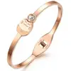 Women Bracelet Rose Gold Plating Cute Cat Charm Stainless Steel Cuff Bangle