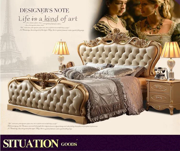 modern european solid wood bed Fashion Carved 1.8 m bed french bedroom furniture p10076