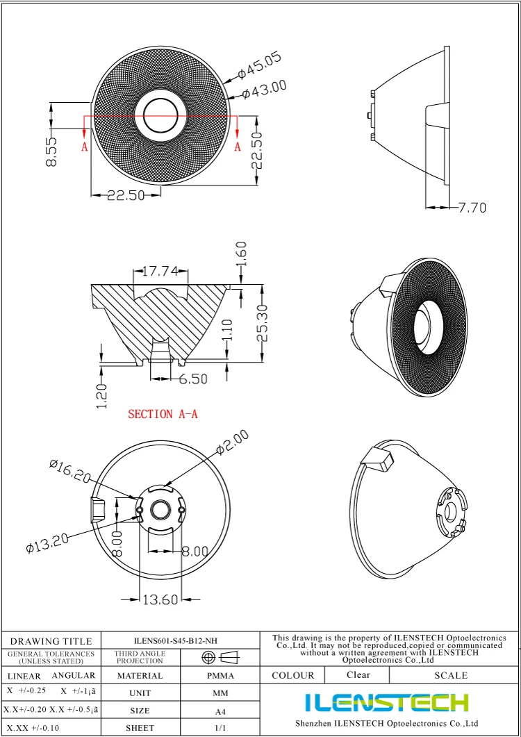 12 degree bead lens for stage lighting PMMA lens