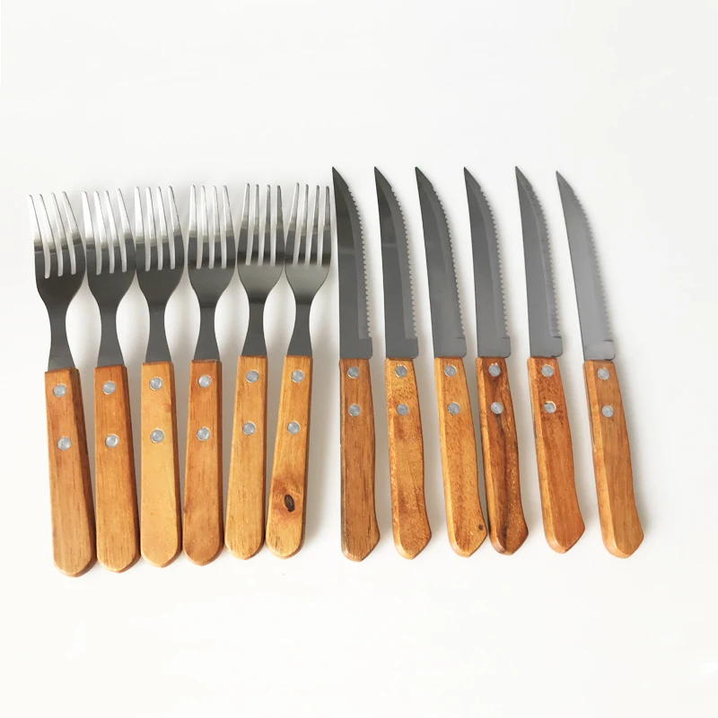 Good Selling High Quality 12 Pcs Steak Knife And Fork Set With Wooden