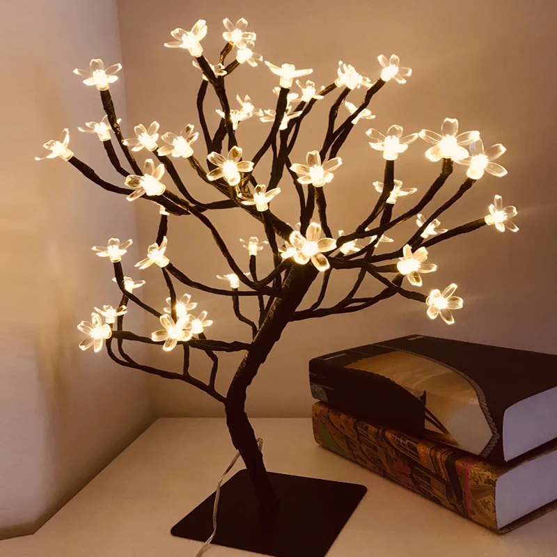 24/36/48 LED USB Cherry Plum Blossom Tree Light Table Lamps Night light for Home Indoor Bedroom Wedding Party Bar Christmas Deco