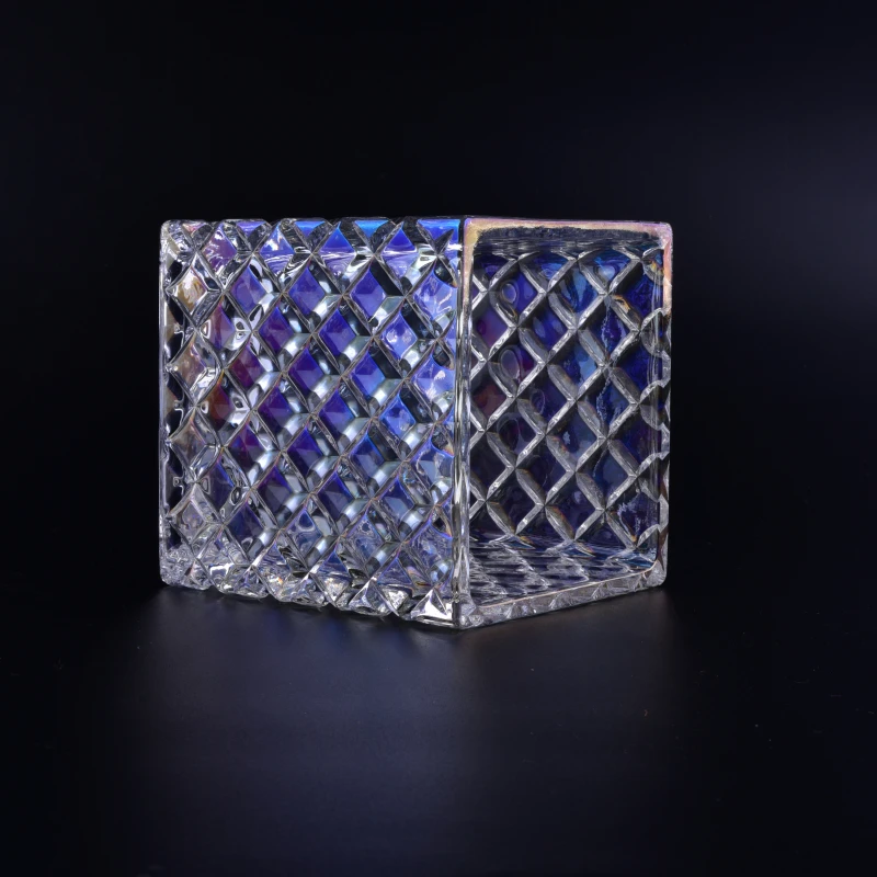 Wholesales customized electroplated glass candle holder square home decoration