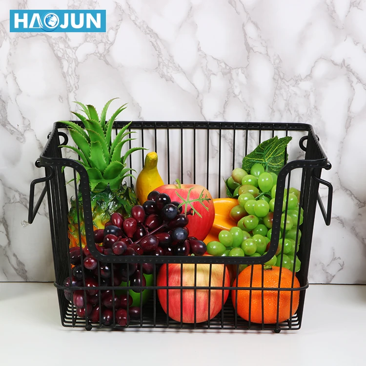 Black Large Stackable Display Metal Wire Baskets For Vegetables ... Black Large Stackable Display Metal Wire Baskets For Vegetables ...