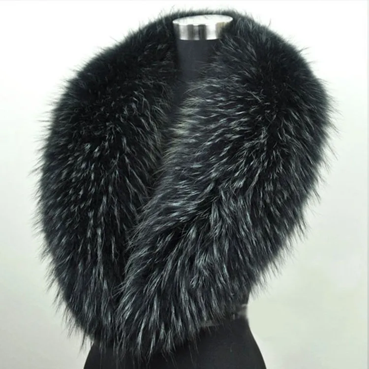 Genuine Black Fox Fur Collar For Jacket Hood Detachable Fox Fur Collar ...