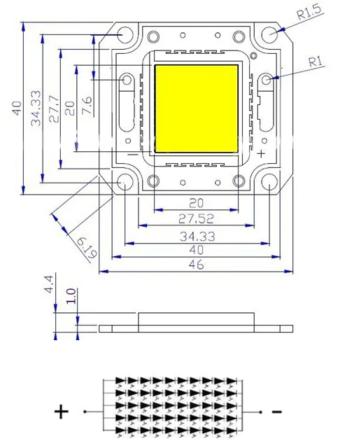 12v 9v 30v 50w led chip green light high power led module