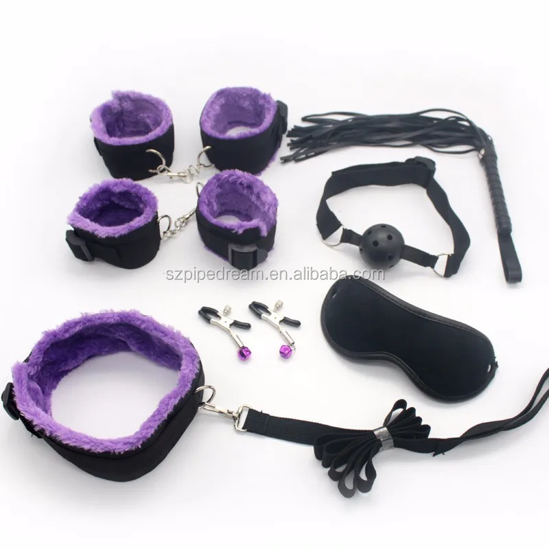 7 Pieces Sex Bondage Fetish Kits Fixed Foot Hand Goggle Whip Bondage 